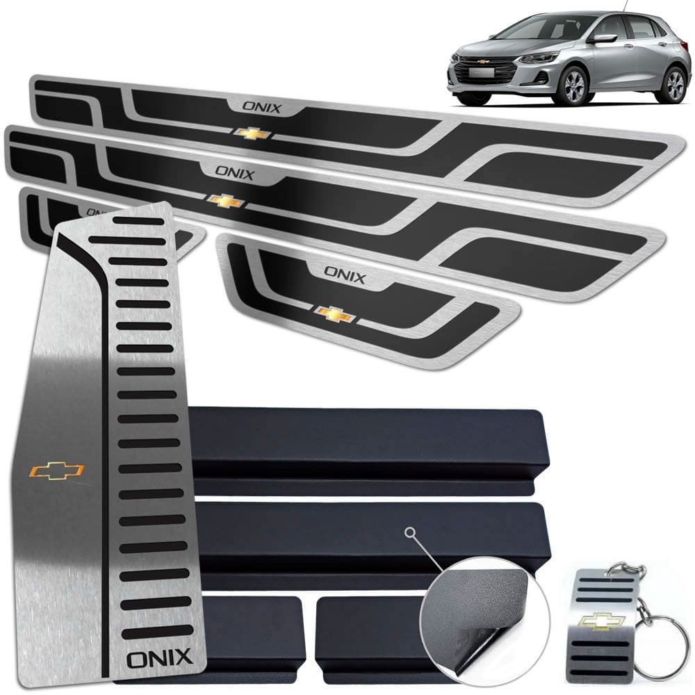 Descanso + Soleira Chevrolet Onix 2020 Preto Alto Relevo