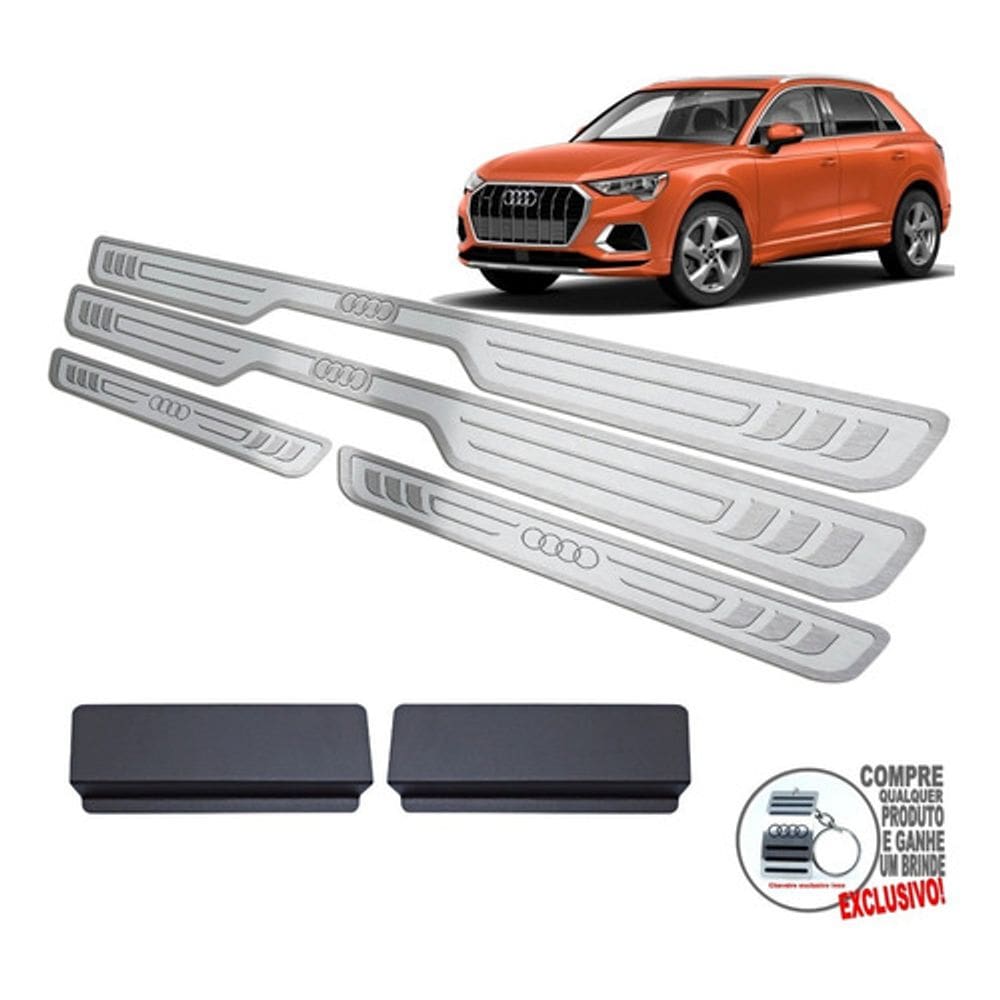 Soleira Aço Inox Audi Q3 2020 2021 Prata Alto Relevo