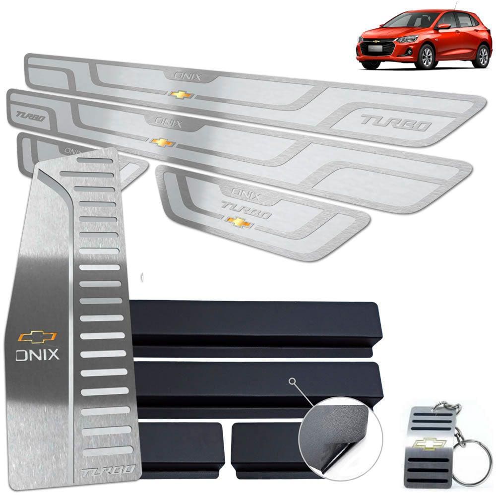 Descanso de Pé + Soleira Onix Turbo 2020 Prata Alto Relevo