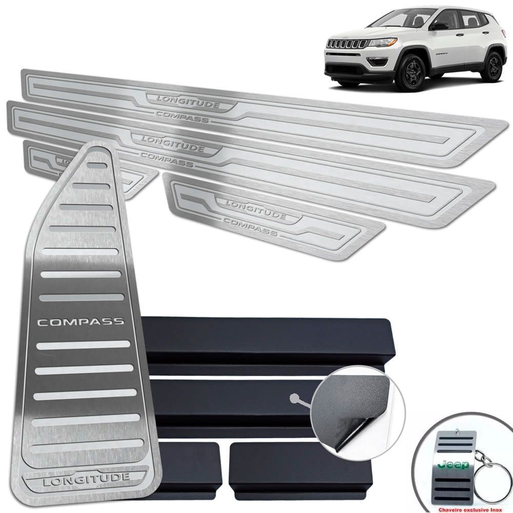 Descanso + Soleira Jeep Compass Longitude Prata Alto Relevo