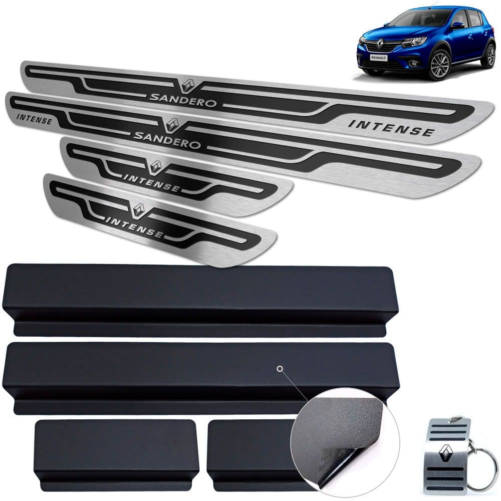 Soleira Aço Inox Renault Sandero Intense Preto Alto Relevo