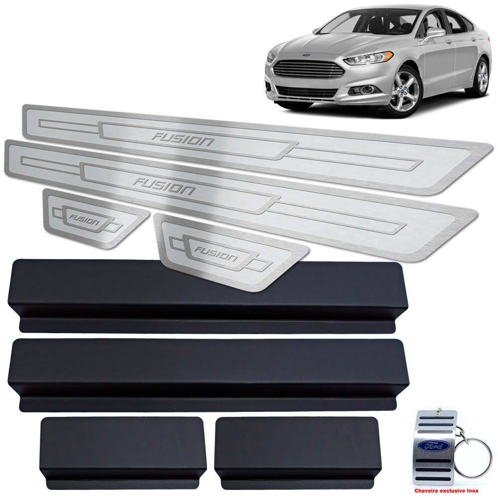 Soleira Aço Inox Ford Fusion 2013 A 2017 Prata Alto Relevo