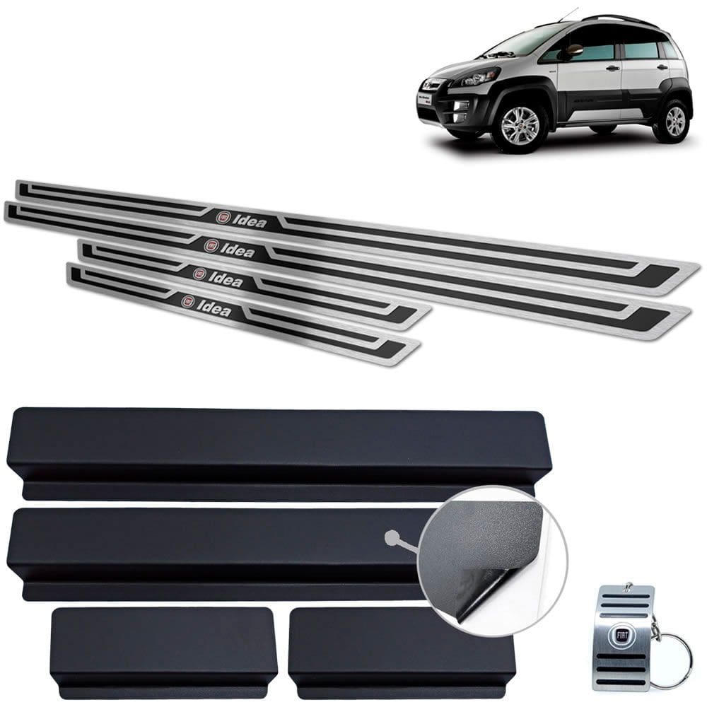 Soleira Aço Inox Fiat Idea 2011 A 2016 Preto Alto Relevo
