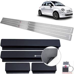 Soleiras Em Aço Inox Fiat 500 Prata Baixo Relevo