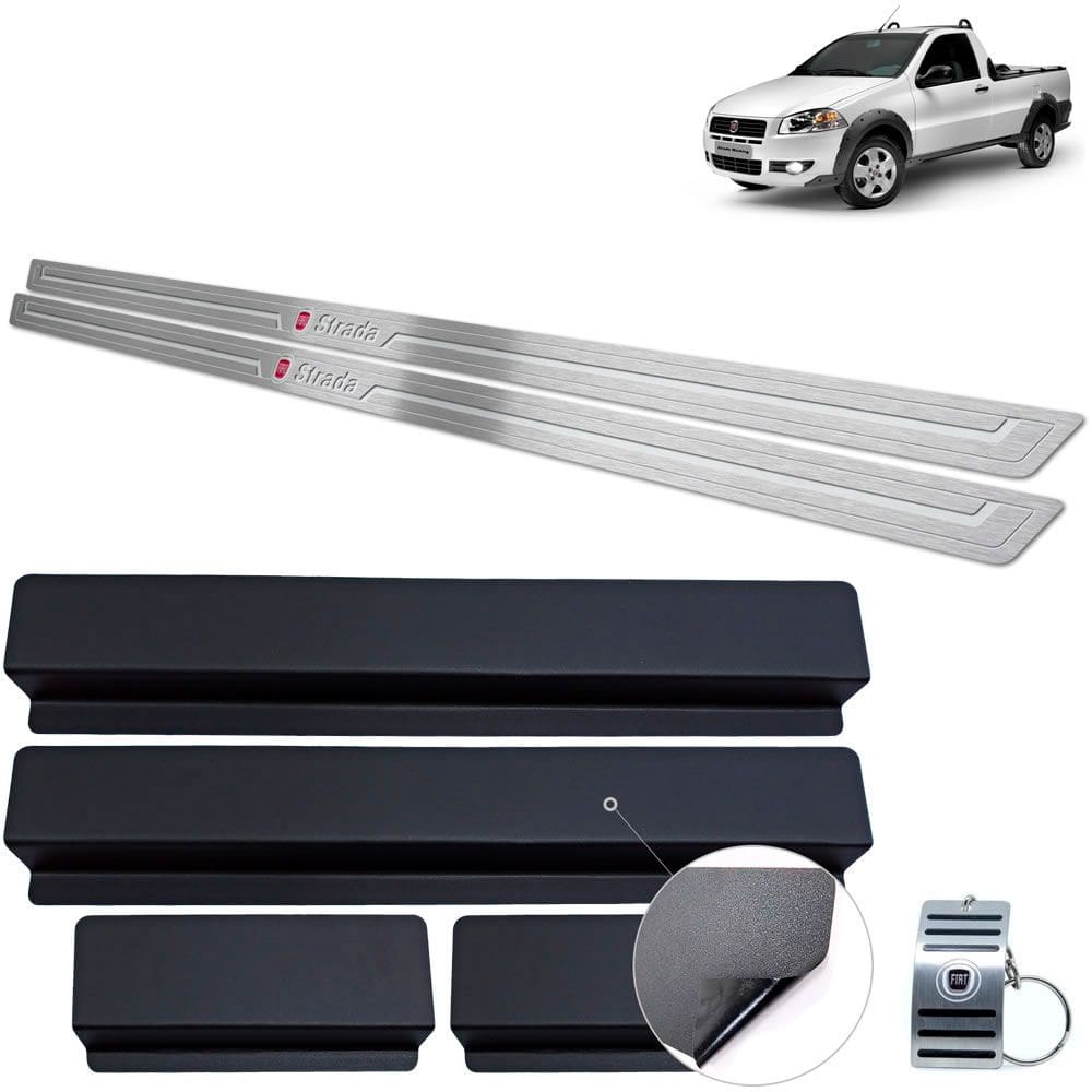 Soleira Inox Fiat Strada 2009 A 2020 Prata Baixo Relevo