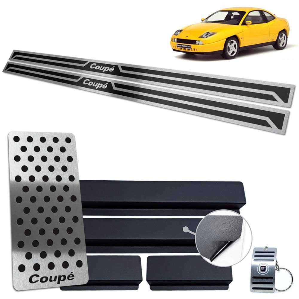 Soleira Com Descanso Aço Inox Fiat Coupé Preto Alto Relevo