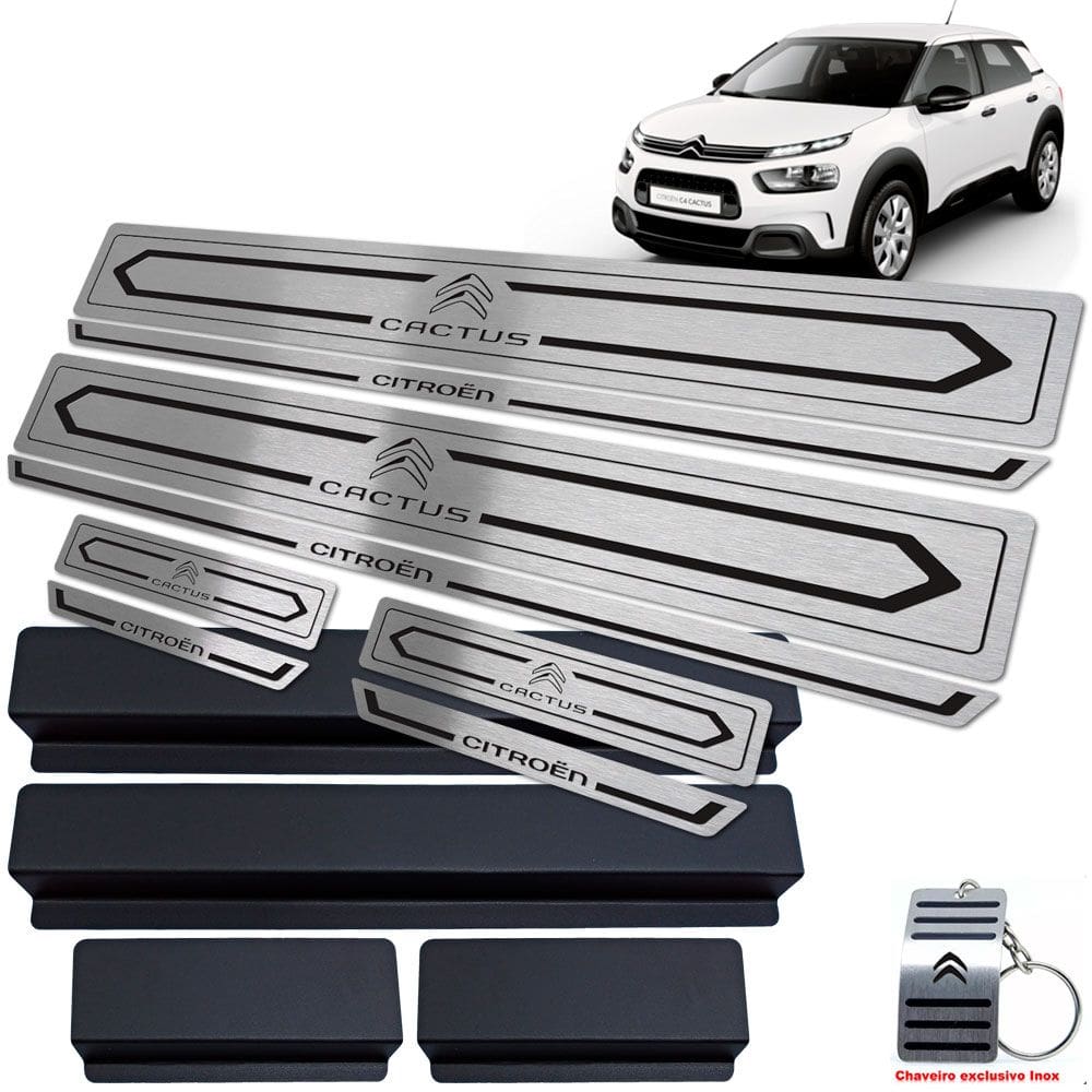 Soleira De Porta Citroen C4 Cactus Inox Preto Baixo Relevo