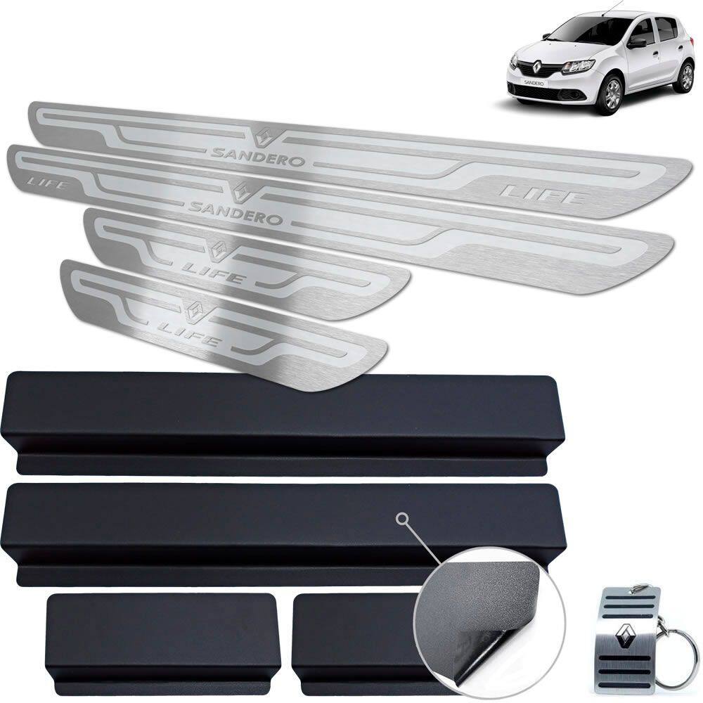 Soleira Aço Inox Renault Sandero Life Prata Alto Relevo