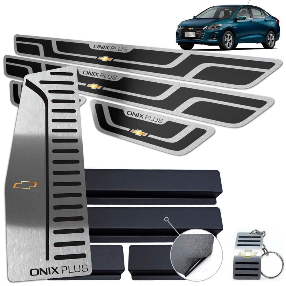 Descanso de Pé + Soleira Onix Plus 2020 Preto Alto Relevo