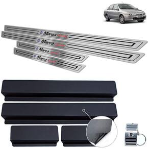 Soleira Inox Fiat Marea Turbo 1998 A 2007 Preto Baixo Relevo