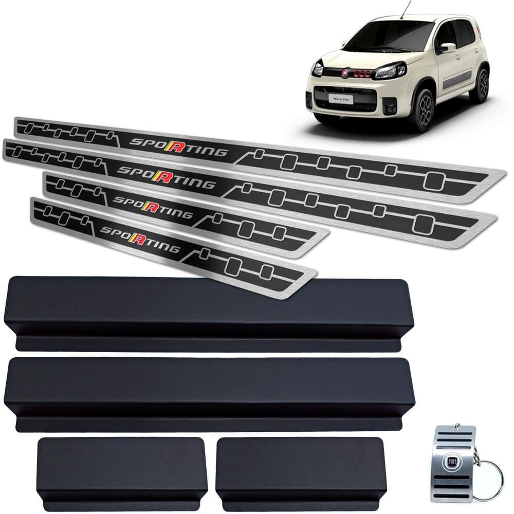 Soleira Aço Inox Uno Sporting 2011 A 2018 Preto Alto Relevo