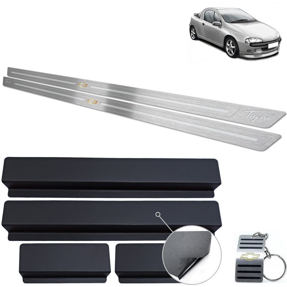 Soleiras Em Aço Inox Chevrolet Tigra Prata Baixo Relevo