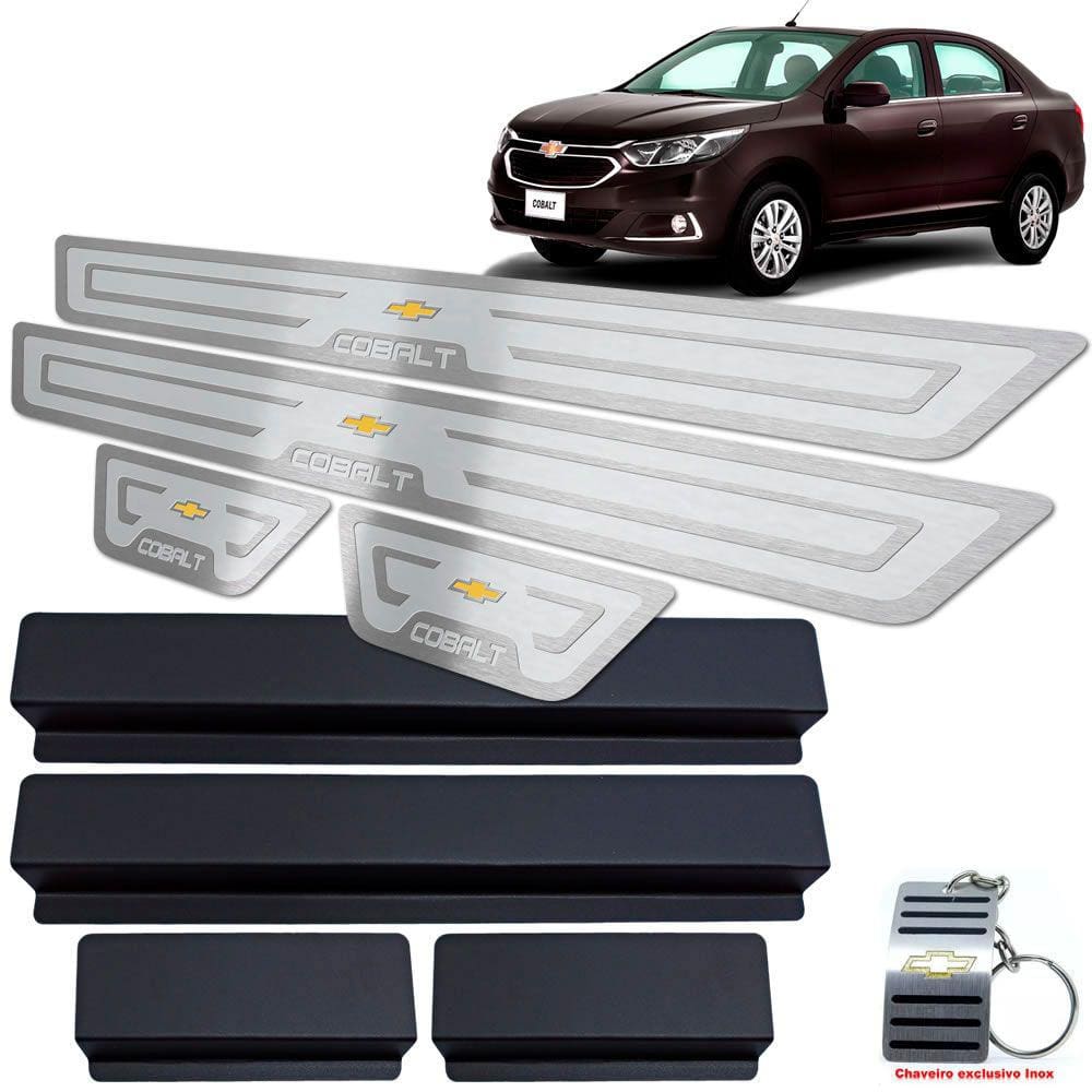 Soleira Alto Relevo Em Aço Inox Chevrolet Cobalt Prata