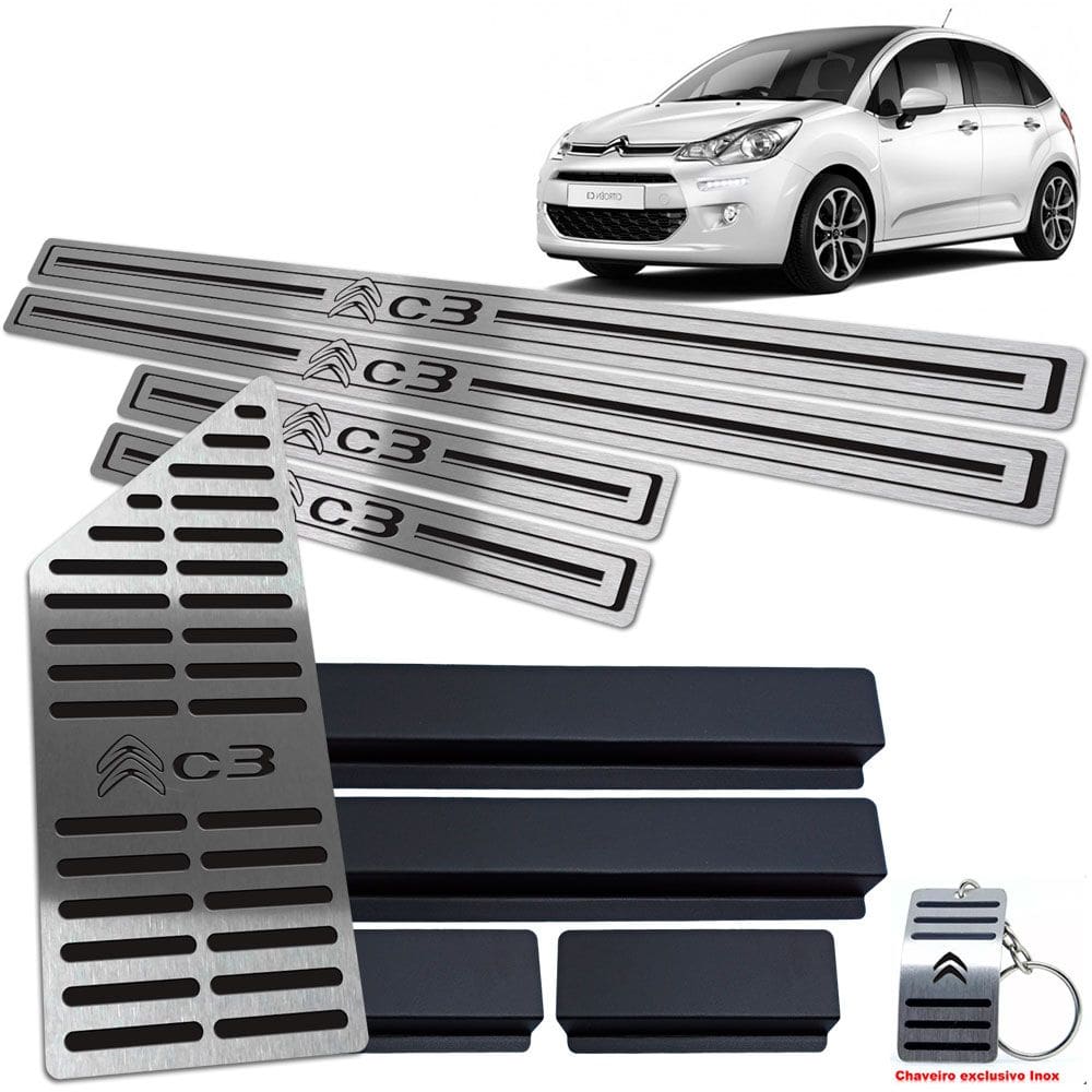 Descanso + Soleira Citroen C3 2013 A 2020 Preto Baixo Relevo