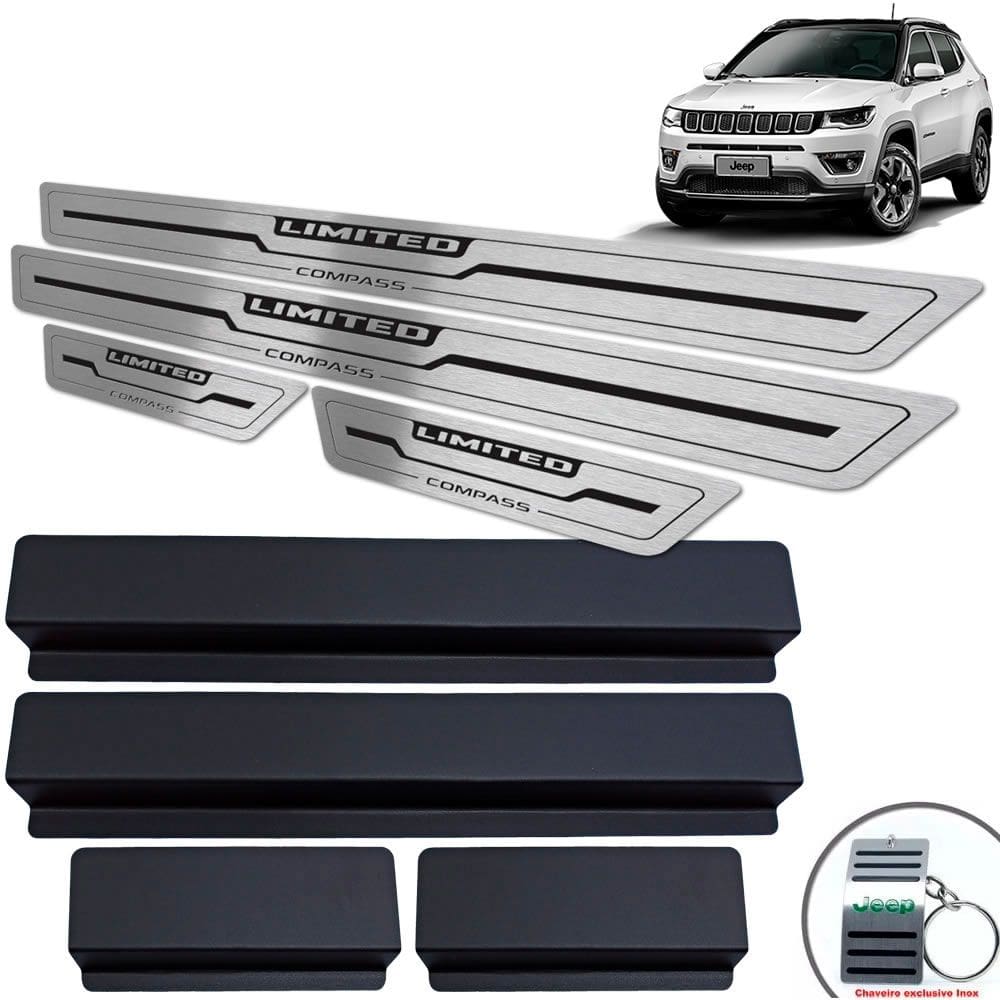 Soleira Aço Inox Jeep Compass Limited Preto Baixo Relevo
