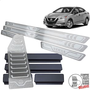 Soleira + Descanso Nissan Versa 2021 Prata Alto Relevo