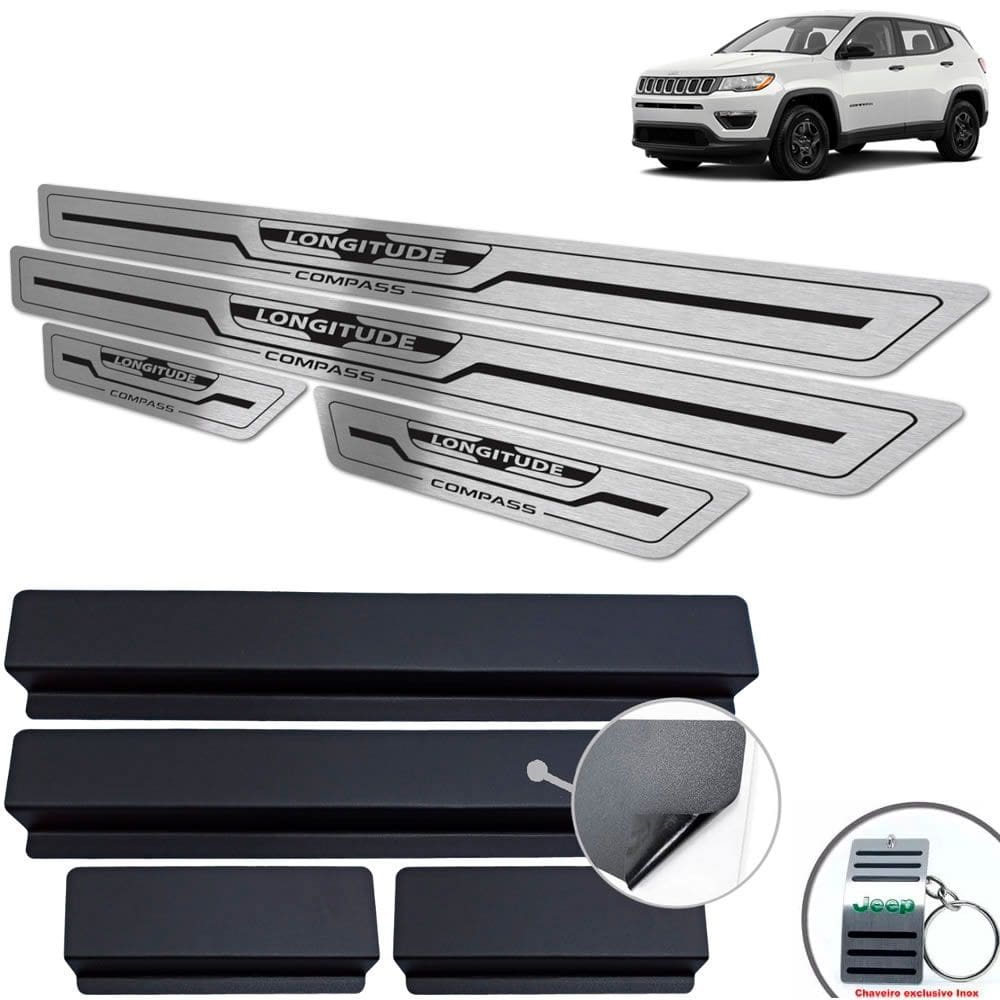 Soleira Aço Inox Jeep Compass Longitude Preto Baixo Relevo