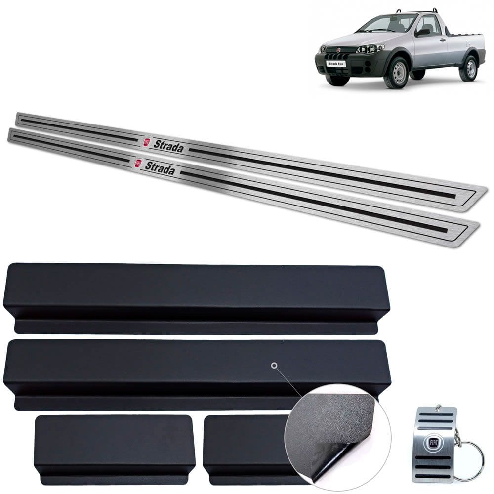 Soleira Preto Baixo Relevo Fiat Strada 2000 A 2008 Aço Inox