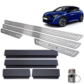 Soleira Aço Inox Peugeot 208 2021 Prata Baixo Relevo