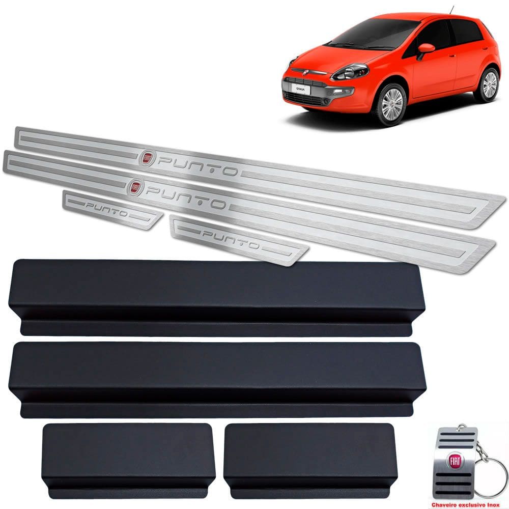 Soleira Aço Inox Fiat Punto 2013 A 2017 Prata Alto Relevo