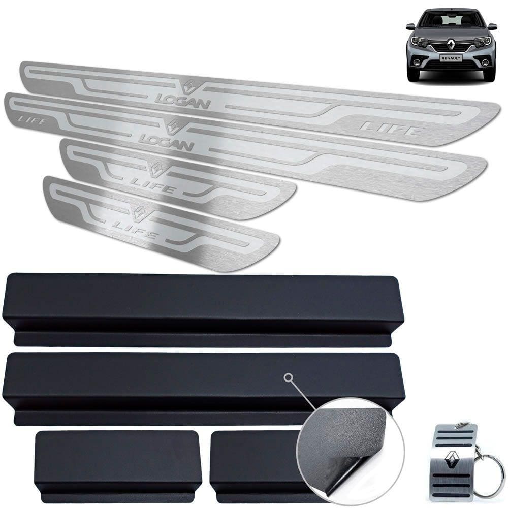 Soleira Aço Inox Renault Logan Life Prata Alto Relevo