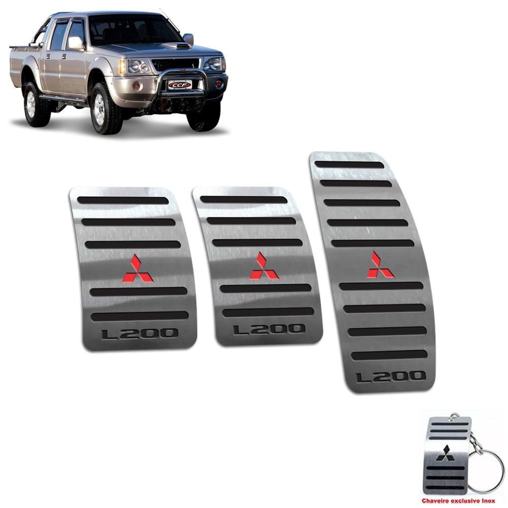 Pedaleira Manual Aço Inox Mitsubishi L200 1995 A 2005 Preto