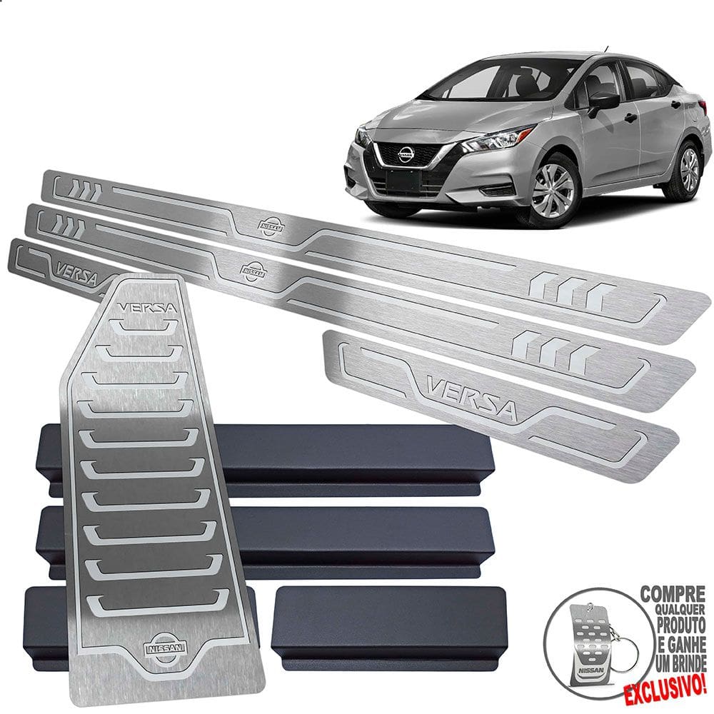 Soleira + Descanso Nissan Versa 2021 Prata Baixo Relevo