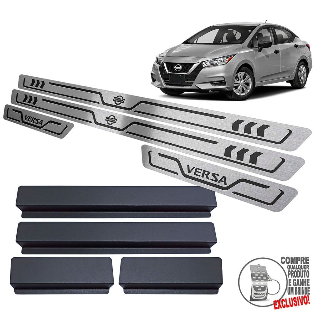 Soleira Aço Inox Nissan Versa 2021 Preto Baixo Relevo