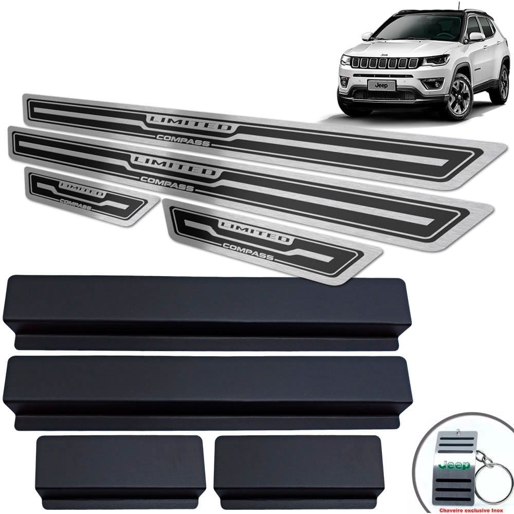 Soleira Aço Inox Jeep Compass Limited Preto Alto Relevo