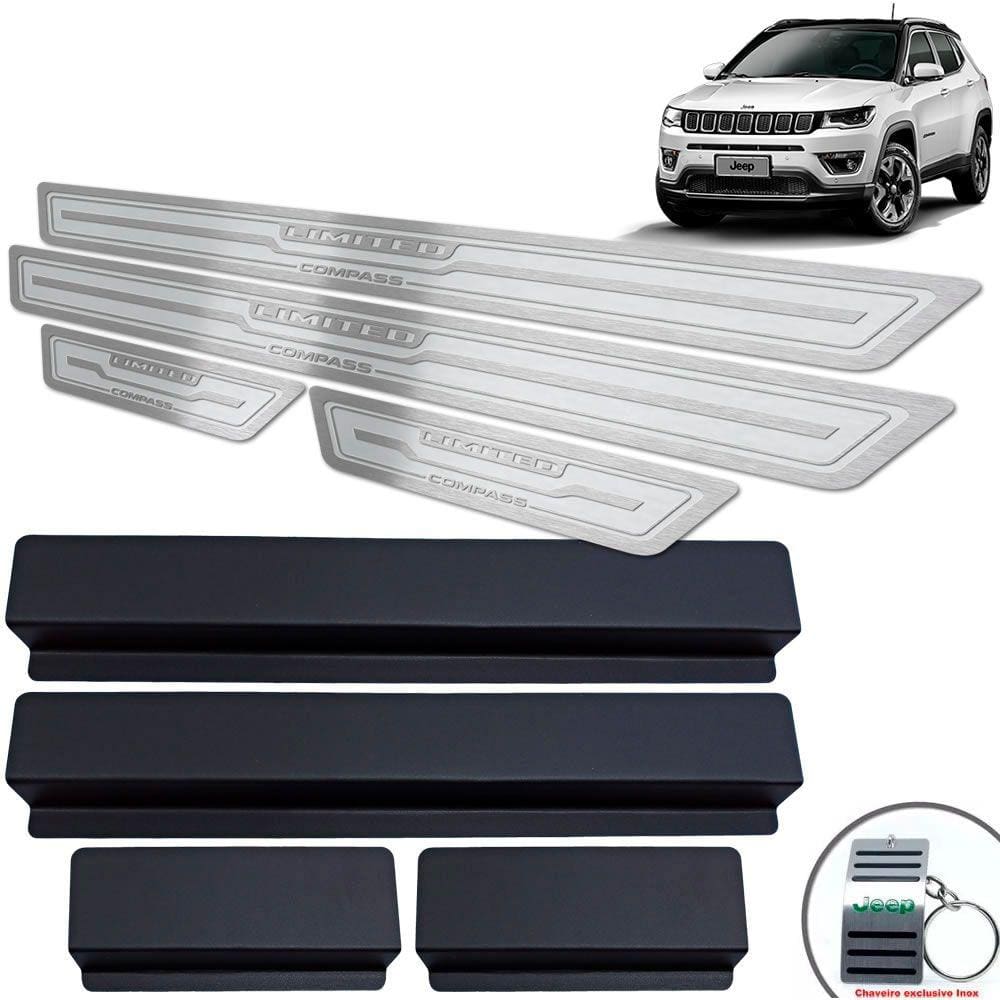 Soleira Aço Inox Jeep Compass Limited Prata Alto Relevo