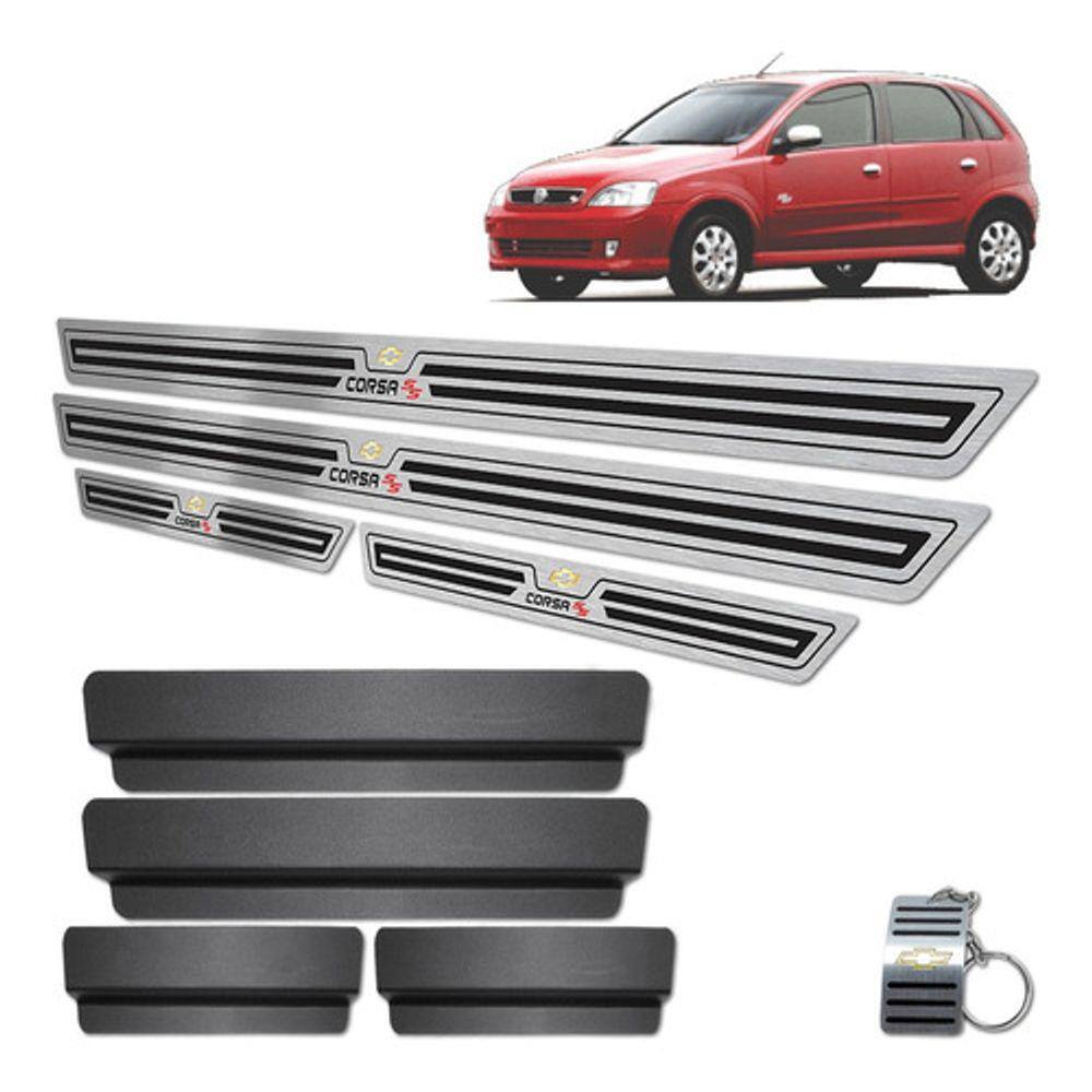 Soleiras Em Aço Inox Corsa SS 2005 A 2009 Preto Baixo Relevo