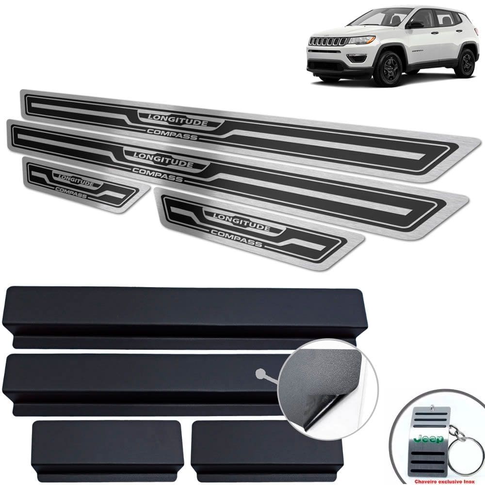 Soleira Aço Inox Jeep Compass Longitude Preto Alto Relevo