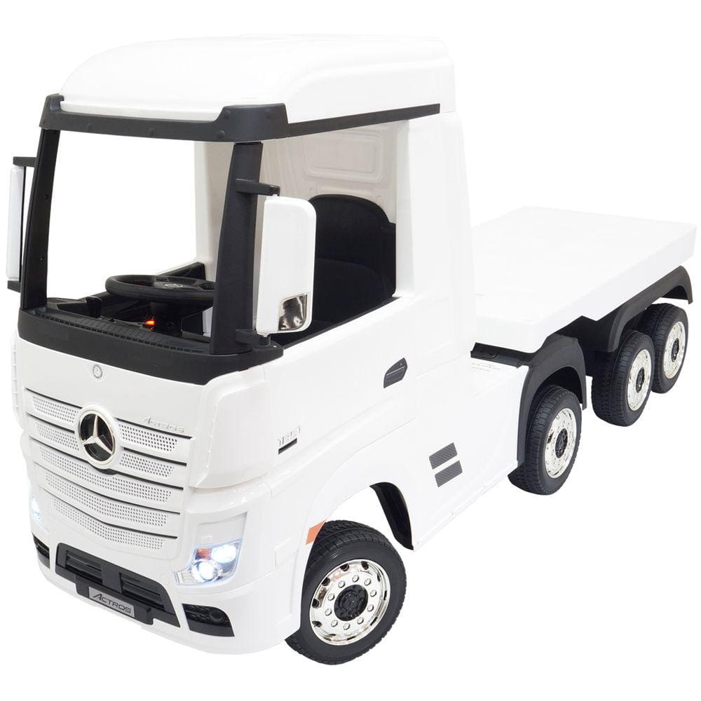 Mini Caminhão Elétrico Infantil 12V Mercedes Benz Actros com Carreta Controle Remoto Branco Brinqway