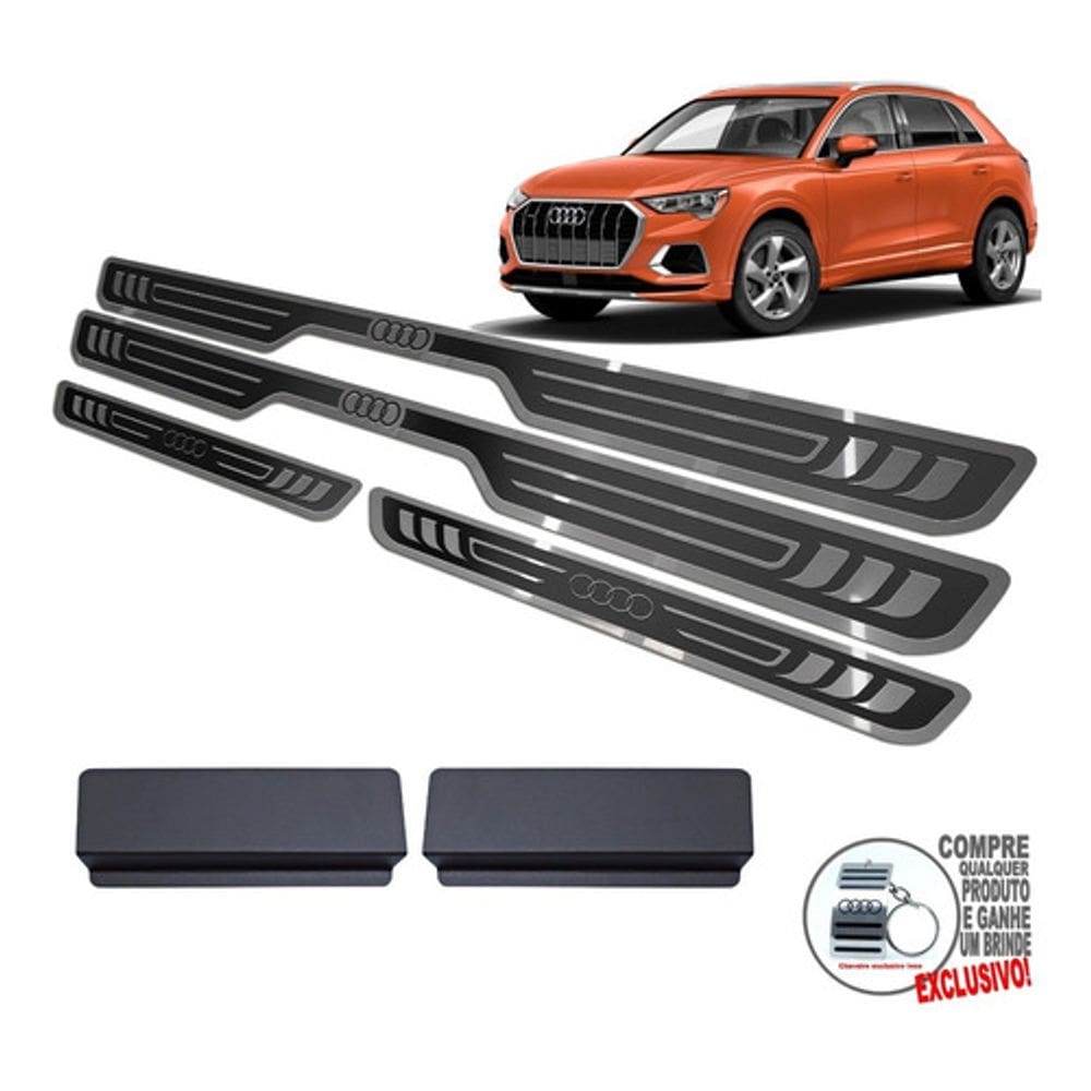 Soleira Aço Inox Audi Q3 2020 2021 Preto Alto Relevo