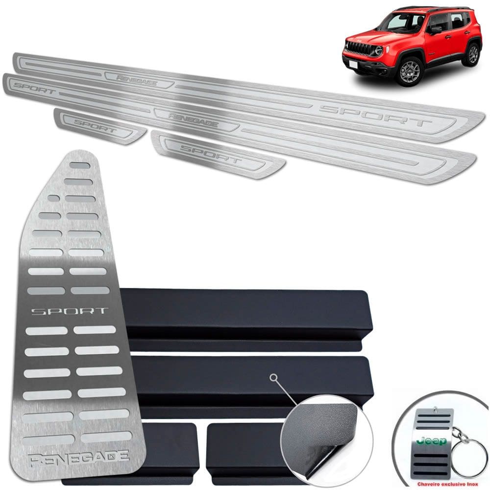 Descanso + Soleira Jeep Renegade Sport Prata Alto Relevo