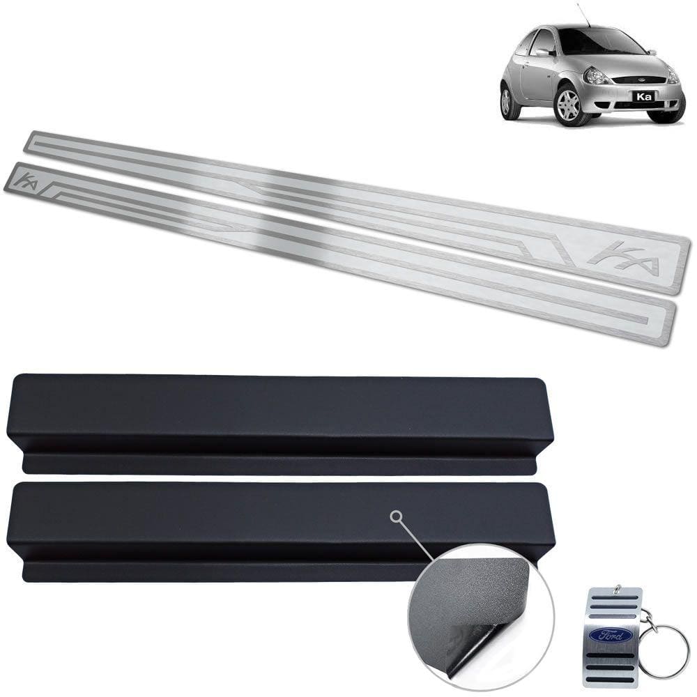 Soleira Em Aço Inox Ford Ka 1997 A 2007 Prata Alto Relevo