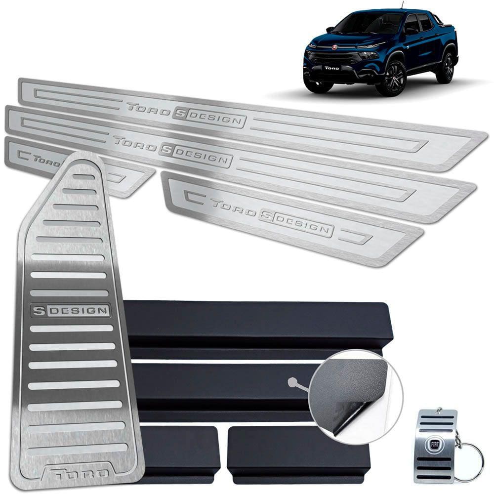 Descanso + Soleira Fiat Toro S-Design Prata Alto Relevo