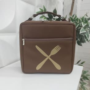 Porta Pratos Quadrado Personalizado Talheres Marrom - Coutre Bolsas