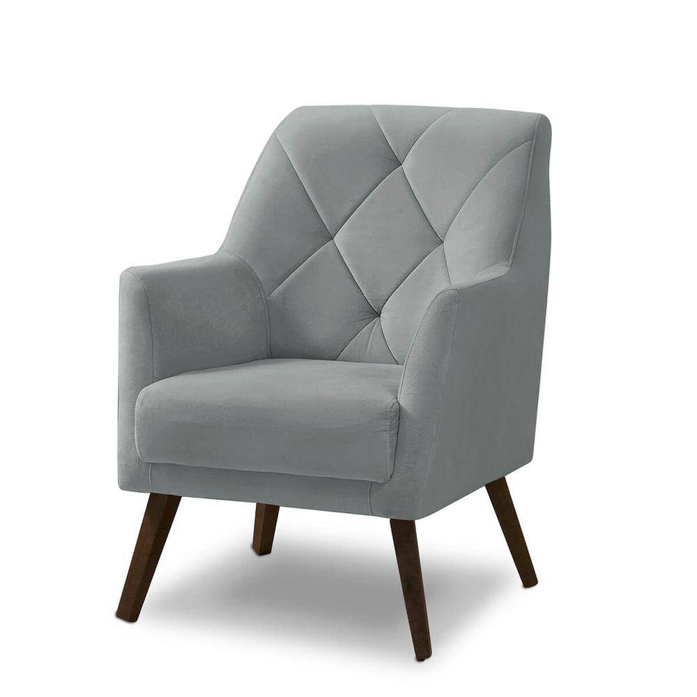 Poltrona Decorativa Retrô Recepção Magali Veludo Cinza Claro LANSOFBR
