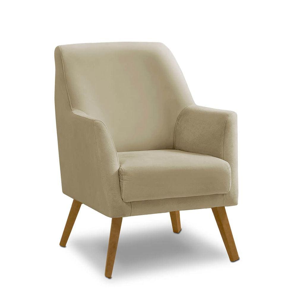 Poltrona Decorativa Retrô Recepção Magali Lisa Veludo Bege LANSOFBR