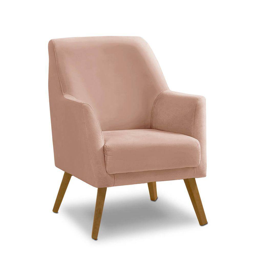 Poltrona Decorativa Retrô Recepção Magali Lisa Veludo Rosê LANSOFBR
