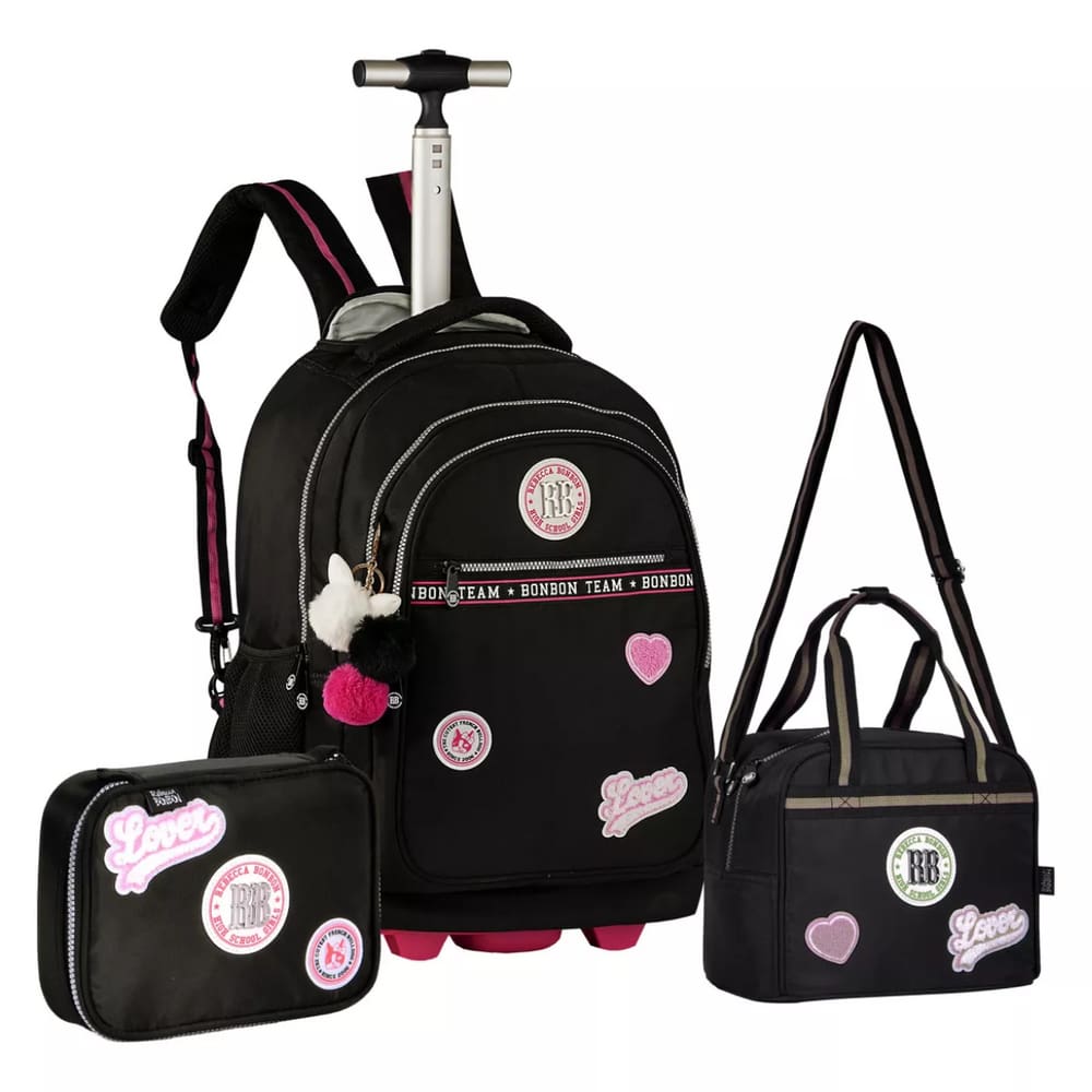 Kit Mochila De Carrinho Estojo Lancheira Preta RB24001
