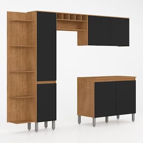 Cozinha Modulada Com Cantoneira Victória 5 Peças Carvalho/preto Ma