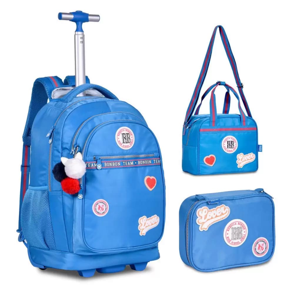 Kit Mochila De Carrinho Estojo Lancheira Azul RB24001 Clio