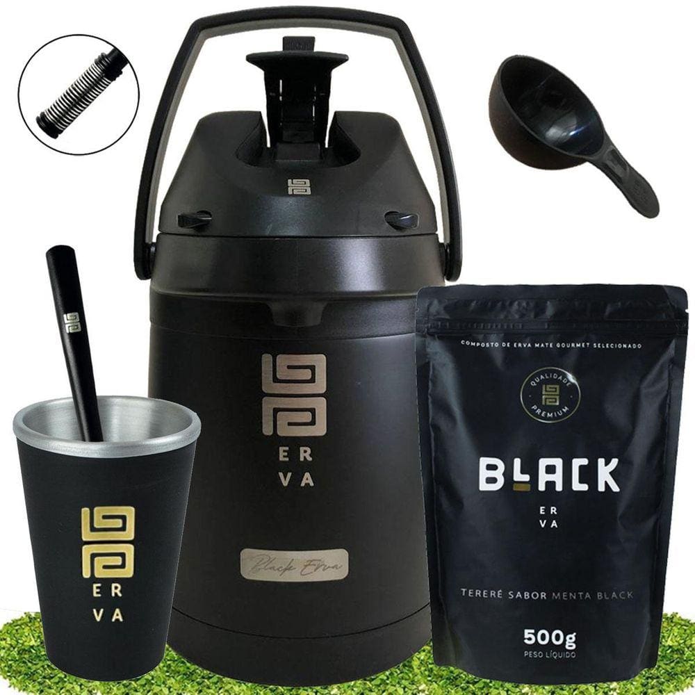 Kit Tereré Black Erva Garrafa 2,5L Cuia Erva Menta Black