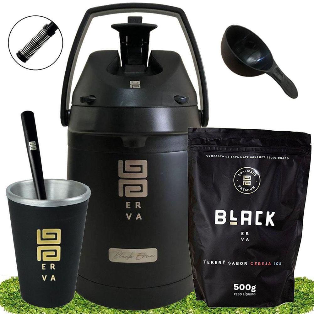 Kit Tereré Black Erva Garrafa 2,5L Cuia Erva Cereja Ice