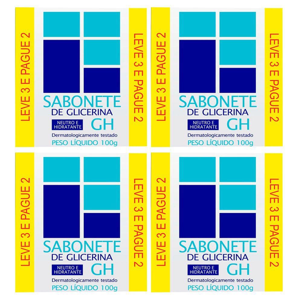 Kit 4 Caixas De Sabonete Em Barra GH Glicerina 100g 3 Unidades