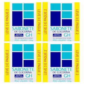 Kit 4 Caixas De Sabonete Em Barra GH Glicerina 100g  3 Unidades