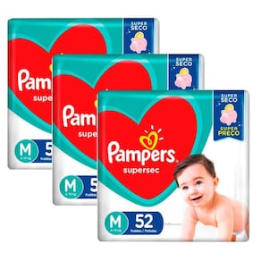 kit 3 Fraldas Pampers Supersec Hiper M - 52 Tiras