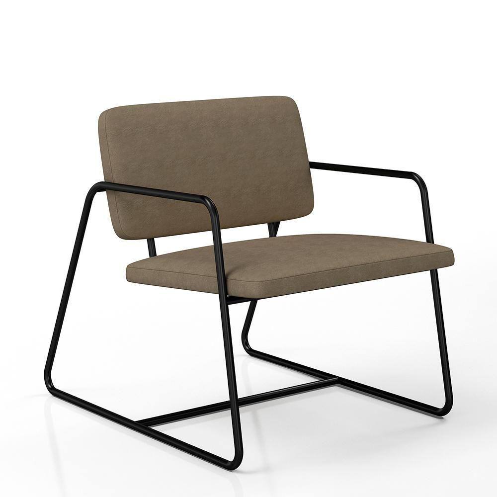 Poltrona Estofada Sintra Preto Fosco/Suede Capuccino - Móveis Arapongas